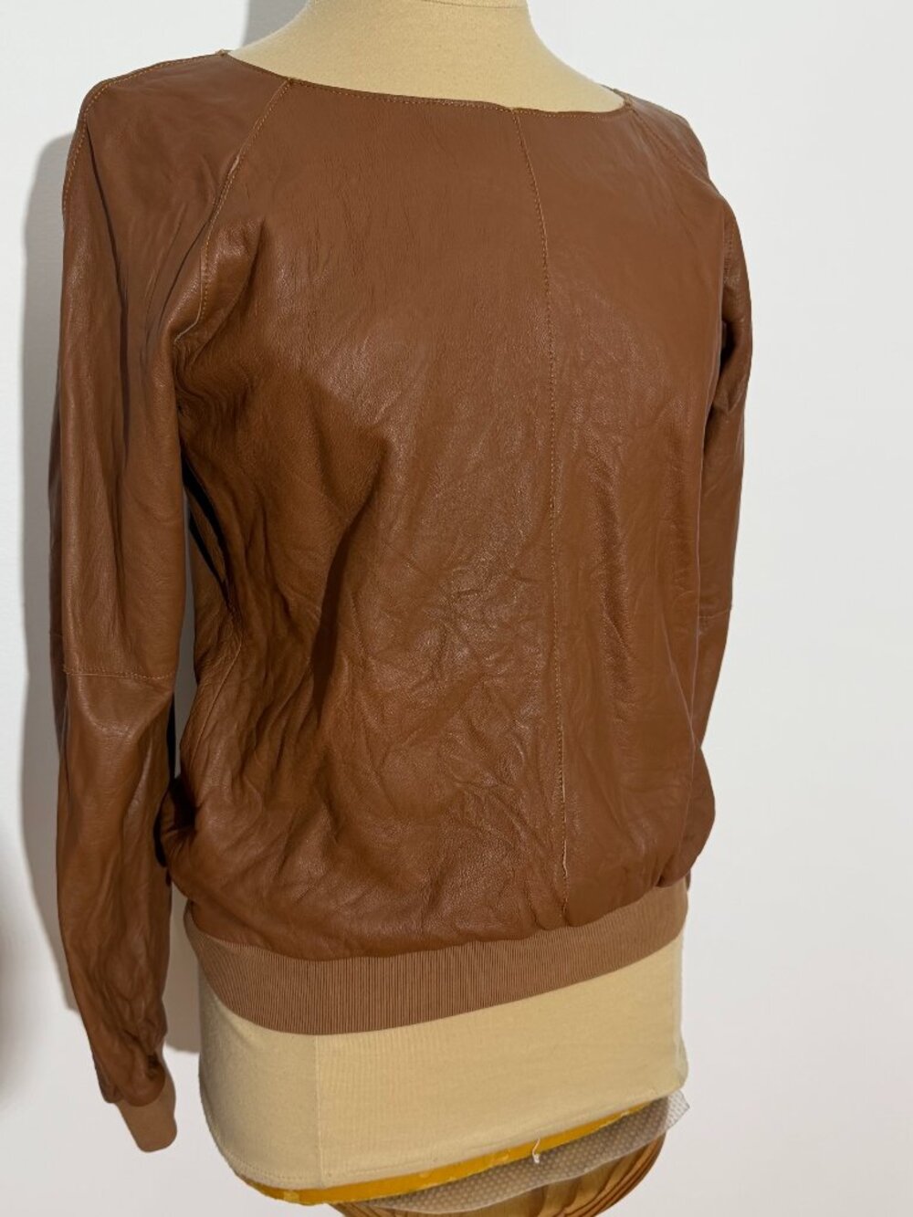 Graham & Spenser Vintage 100% Leather Cognac Pullover Top